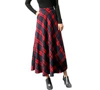 Jupe Tartan Plaid Longue Femme Vintage A-Ligne Jupe Taille Haute Classique Carreaux Epais Souple Skirt Longue éVaséE pour Femmes Hiver Automne