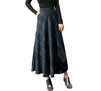 Jupe Tartan Plaid Longue Femme Vintage A-Ligne Jupe Taille Haute Classique Carreaux Epais Souple Skirt Longue éVaséE pour Femmes Hiver Automne