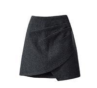 Jupe tendance pour femme 2024 - Jupe décontractée en laine 2023 - Jupe courte en laine - Sac pied-de-poule - Jupe d'automne et d'hiver - Taille fine - Jupe trapèze irrégulière pour adultes, Noir , 44