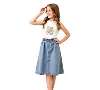 Jupe Tennis, Jupe en Jean pour Filles avec Broderie De Flocons De Neige PièCe DéContractéE Et Incontournable pour L'éTé Jupe Mi-Longue Polyvalente pour Jeunes Filles Et Adolescentes