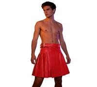 Jupe traditionnelle en cuir Kilt Hommes Mode Jupe écossaise Hommes Jupe plissée Homme Classique Rétro Médiéval Écosse Jupes plissées Épissure Mini jupe écossaise, O rouge., XXL