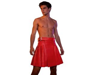 Jupe traditionnelle en cuir Kilt Hommes Mode Jupe écossaise Hommes Jupe plissée Homme Classique Rétro Médiéval Écosse Jupes plissées Épissure Mini jupe écossaise, O rouge., XXL
