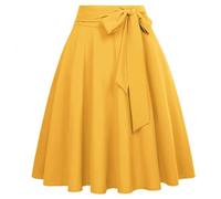 Jupe trapèze d'été Taille Haute avec nœud à Nouer et Jupe Longueur Genou pour Femme-Ambre-XL
