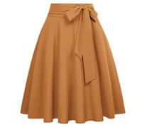 Jupe trapèze d'été Taille Haute avec nœud à Nouer et Jupe Longueur Genou pour Femme-Bronze-M
