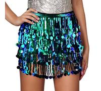 Jupe Trapeze Femme, Jupe De Danse Sexy pour Femme OrnéE De Strass Et d'une ChaîNette à La Taille pour Les Spectacles Les FêTes Mini-Jupe éVaséE à Sequins Parfaite pour L'éTé Et Le Printemps