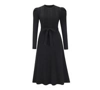 Jupe tricotée à manches longues pour femme - Automne et hiver - Style amincissant - Taille haute - Robe trapèze en laine, Noir , XXL
