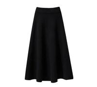 Jupe Tricotée Grande Taille pour Femme, Couleur Unie, Plissée, Style Vintage, élastique, Taille Haute, Coupe Trapèze, élégante, Longue, Chaude, pour l'hiver, Black, L