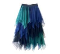 Jupe Tulle Femme Noir Bleu Vert Costume de Paon Midi-Longue Asymétrique Plissée Jupes Goth Dentelle Robe Tutu de Ballet A-Line Taille Elastique Chic Tendance Jupon pour Carnaval Daily Prom FêTe Jupe