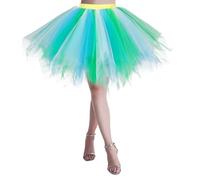 Jupe Tulle Femme Plissée- Jupe Tutu Blocs de Couleurs-Mini Jupe Courte Sexy Femme Taille Elastique Couleurs Contrastées Multi-Layer Carnaval Jupes pour Costume de Fête Deguisement Jupes