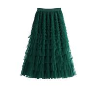Jupe Tulle Femme Taille Haute- Jupe Longue Vintage Chic Et Elegant Sexy Style Fluide Décontracté Couleur Unie Coupe Ample Skirts Trapèze Polyvalent Volants pour Carnaval Cocktail