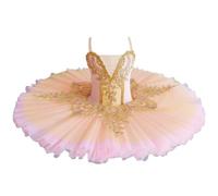 Jupe Tutu de Ballet de Fille, Tutu de Ballet Professionnel pour Les Filles Enfants Lac des cygnes Tutu Ballerine Danse Costume Adulte Femmes Robe de soirée,Orange,120