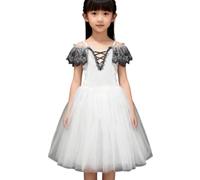 Jupe tutu de ballet et justaucorps pour fille Tenue de compétition de danse | Modèle long - Justaucorps de danse, costume de ballerine, fée cygne, tenue de patinage ou de danse de salon
