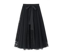 Jupe Tutu En Tulle Multicouche Pour Femme, Taille Haute Élastique, Jupe Plissée En Dentelle Avec Ceinture À Nœud, Élégante Et Fluide, Ourlet Large, Jupon Court, Idéale Pour Le Printemps Et L'