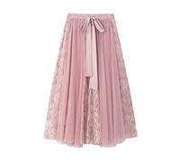 Jupe Tutu En Tulle Multicouche Pour Femme, Taille Haute Élastique, Jupe Plissée En Dentelle Avec Ceinture À Nœud, Élégante Et Fluide, Ourlet Large, Jupon Demi-Jupe, Rose, Taille Unique, Idéal