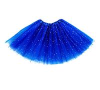Jupe Tutu Femme 3 Couches Tulle Jupe Ballerine avec Paillettes Étoiles Adulte Adolescent Totem Jupe Rétro Années 80 Fête Halloween Carnaval Costume De Fête (Bleu Royal)