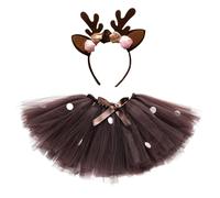 Jupe Tutu Fille Tenue Halloween Ensemble Deux Pièces Coiffure Spectacle Cosplay Déguisement Danse Party Anniversaire Cadeau Enfant (Brown, 0-2 Years)