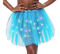 Jupe tutu lumineuse à LED pour femme - Tutus en tulle superposés - Jupe de danse - Tutu à paillettes scintillantes - Costume d'Halloween - Costume de carnaval, A-bleu clair., taille unique