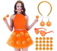 Jupe Tutu Orange Femme Adulte, Jupe Tutu Rétro en Tulle à Trois Couches + Orange Boucles d'oreilles Fruits + Lunettes de Soleil en Forme de Coeur + Bandeau + 24 Autocollants Oranges, pour Carnaval