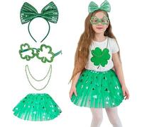 Jupe Tutu trèfle Saint Patrick pour Enfant déguisement Carnaval fête Saint Patrick Danse Ballet Tulle Bouffant Jupe Verte Quatre pièces Costume Enfant fête Danse créative Loisir