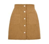 Jupe Velours Côtelé Femme Taille Haute Boutonnée Coupe A Mini | Texture côtelée douce, poches pratiques, fermeture pression et coupe A flatteuse pour les tenues casual d'automne