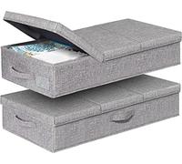 JUPELI 48L Lot de 2 boîtes de rangement sous le lit Gris 79 x 40 x 15 cm | Couvercle indéformable, côtés et fond, pliable avec poignées, pour vêtements et literie, sous le lit