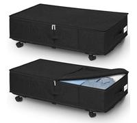 JUPELI Lot de 2 boîtes de rangement pliables à roulettes - 50 l - Avec support de sol en métal - Grande boîte de rangement pour couettes, vêtements