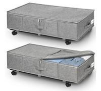 JUPELI Lot de 2 boîtes de rangement pliables à roulettes - 50 l - Avec support de sol en métal - Grande boîte de rangement pour couettes, vêtements