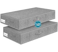 JUPELI Lot de 2 boîtes de rangement pliables et stables sous le lit, rangement de vêtements, de couvertures, avec poignée, pour vêtements, couettes, gris