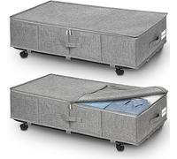 JUPELI Lot de 2 organiseurs de rangement à roulettes pour dessous de lit à roulettes - 50 l - Pliable - Pour jouets, couvertures, vêtements, chaussures