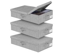 JUPELI Lot de 3 boîtes de rangement pliables sous le lit - 15 cm de haut - Plates - Avec couvercle et poignée - Pour couvertures, vêtements, couettes, jouets, chaussures