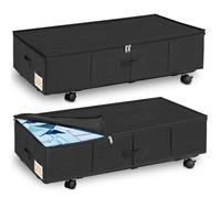 JUPELI Organiseur de rangement sous le lit à roulettes et support inférieur en métal, grande boîte de rangement pour vêtements, couvertures, noir, 22 cm de haut