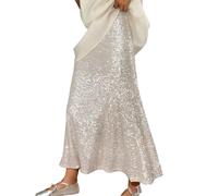 Jupes à Paillettes Brillantes pour Femmes,Printemps 2025,élégantes,Taille Haute,Slim,Ligne A,Longue,Nouvelle été,Sexy,Streetwear,Jupes pour Dames Chemise Homme Sweat Femme(Blanc,M)