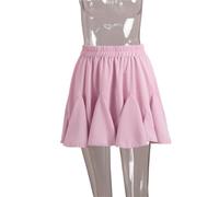 Jupes à Volants for Femmes, Ourlet irrégulier, Mini-Jupe plissée en Mousseline de Soie, Jupe d'été for Femmes(Pink,S)