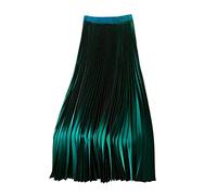 Jupes amples grande taille pour femmes, en faux satin, maxi longue froncée, jupe basique à coupe haute pour femmes, 2024 tendance Y2K, O-017 Vert citron, 48