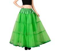 Jupes Carnaval pour Femme-Jupe Longue sans os Big Swing pour Femme Jupon Demi-shag (Green, XL)