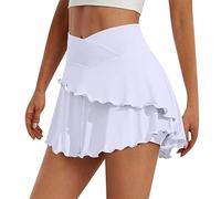 Jupes courtes de tennis avec short taille haute pour femme - Jupe évasée extensible basique de couleur unie - Jupe à volants - Jupe athlétique de golf polyvalente pour l'école, blanc, M