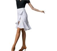 Jupes De Danse Latine pour Femmes pour Compétition D’entraînement, Jupe De Danse Latine à Volants Irréguliers, Jupe De Danse Courte Sexy à Fente Haute pour Rumba Samba Tango Jazz, White, M