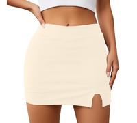 Jupes d'été pour femme avec jupe crayon ajustée taille haute avec ouverture latérale et short intégré Jupes élastiques pour occasions Jupe plissée Anime, beige, Medium