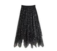 Jupes en à Paillettes étoiles pour Petites Filles, Jupe Tutu Longue à Paillettes, Jupe Haute et Basse, Couches Scintillantes, Taille élastique, Jupe trapèze Gilet Fille Noir Grande Taille
