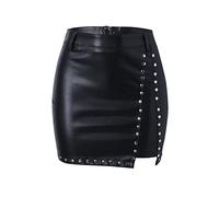 Jupes en Cuir pour Femmes, Mini Jupes Sexy en Cuir PU Noir for Femmes, Taille Haute, Moulante, Fendue sur Le Devant, Jupe Courte élégante(Black,M)