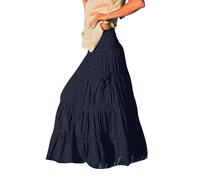 Jupes en lin pour femme - Jupe flottante pour UK - Jupe longue - Grande taille - Jupe d'été - Jupe de plage d'été de couleur unie - Taille élastique - Vêtements bohème grande taille, Noir , S