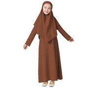 Jupes enfants filles robe musulmane fille robe de prière à manches longues hijab pour enfants filles Abaya fille N Roll, marron, 4-5 ans