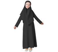 Jupes enfants filles robe musulmane fille robe de prière à manches longues hijab pour enfants filles Abaya fille N Roll, Noir , 11-12 ans