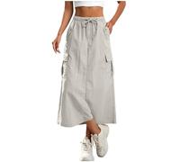 Jupes Femme Cargo Décontractée Mi-Longue Jupe Élastique A-Line Jupe Taille Haute Élégante Couleur Unie Midi Skirt Chic Élastique Taille Culotte Courte D'Été Respirant Vêtements Tailles S à XXL