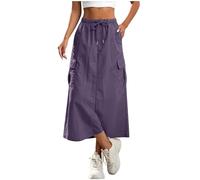 Jupes Femme Cargo Décontractée Mi-Longue Jupe Élastique A-Line Jupe Taille Haute Élégante Couleur Unie Midi Skirt Chic Élastique Taille Culotte Courte D'Été Respirant Vêtements Tailles S à XXL