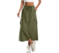 Jupes Femme Cargo Décontractée Mi-Longue Jupe Élastique A-Line Jupe Taille Haute Élégante Couleur Unie Midi Skirt Chic Élastique Taille Culotte Courte D'Été Respirant Vêtements Tailles S à XXL