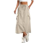 Jupes Femme Cargo Décontractée Mi-Longue Jupe Élastique A-Line Jupe Taille Haute Élégante Couleur Unie Midi Skirt Chic Élastique Taille Culotte Courte D'Été Respirant Vêtements Tailles S à XXL