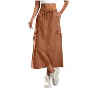 Jupes Femme Cargo Décontractée Mi-Longue Jupe Élastique A-Line Jupe Taille Haute Élégante Couleur Unie Midi Skirt Chic Élastique Taille Culotte Courte D'Été Respirant Vêtements Tailles S à XXL