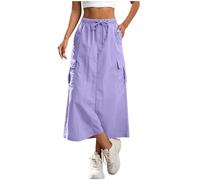 Jupes Femme Cargo Décontractée Mi-Longue Jupe Élastique A-Line Jupe Taille Haute Élégante Couleur Unie Midi Skirt Chic Élastique Taille Culotte Courte D'Été Respirant Vêtements Tailles S à XXL