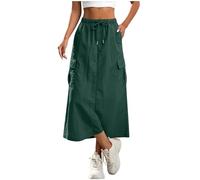 Jupes Femme Cargo Décontractée Mi-Longue Jupe Élastique A-Line Jupe Taille Haute Élégante Couleur Unie Midi Skirt Chic Élastique Taille Culotte Courte D'Été Respirant Vêtements Tailles S à XXL